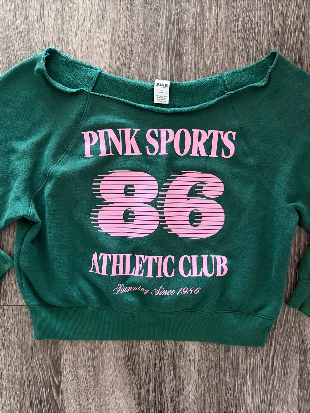 PINK Victoria's Secret Green Crewneck Sweatshirt with Pink Graphic